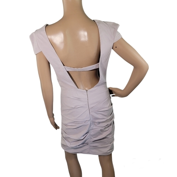 CORPOREUM Women's Light Gray Bodycon Ruched Knee Length Dress Size 40 - Picture 2 of 12